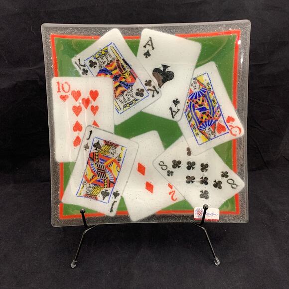 Peggy Karr Fused Glass Playing Cards Serving Platter Bridge Poker Signed 2006 - Picture 4 of 11